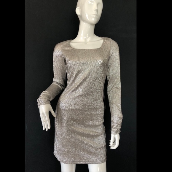Arden B silver metallic long sleeve sexy mini dress - Picture 2 of 8